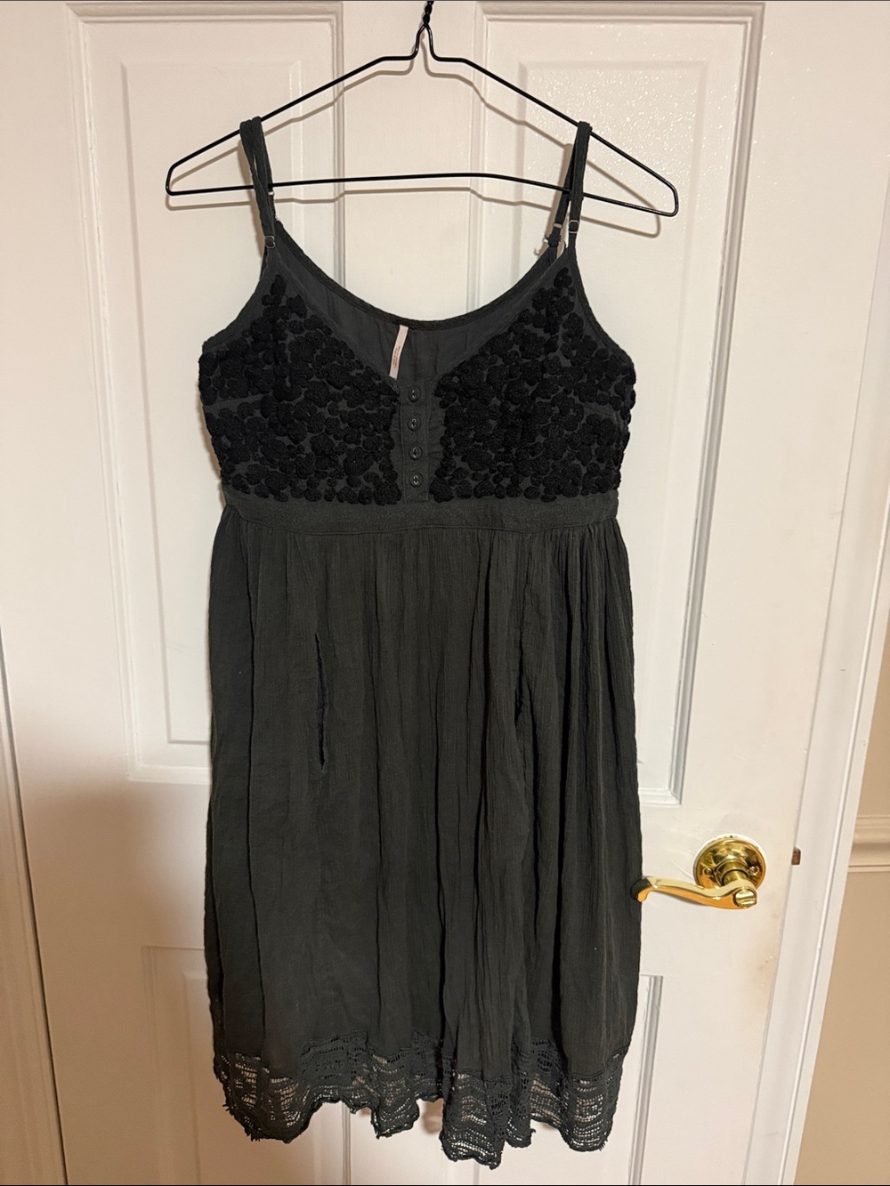 Free People Black Textured Bodice Spaghetti Strap Sundress